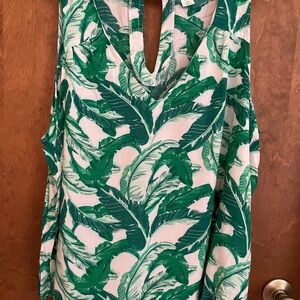 Green Leaf Print Sleeveless Top